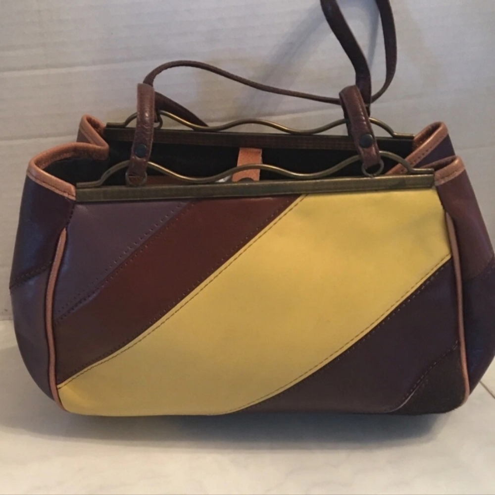 Designer Brown and Yellow Leather Shoulder Bag By PEUTCH OF PARIS
